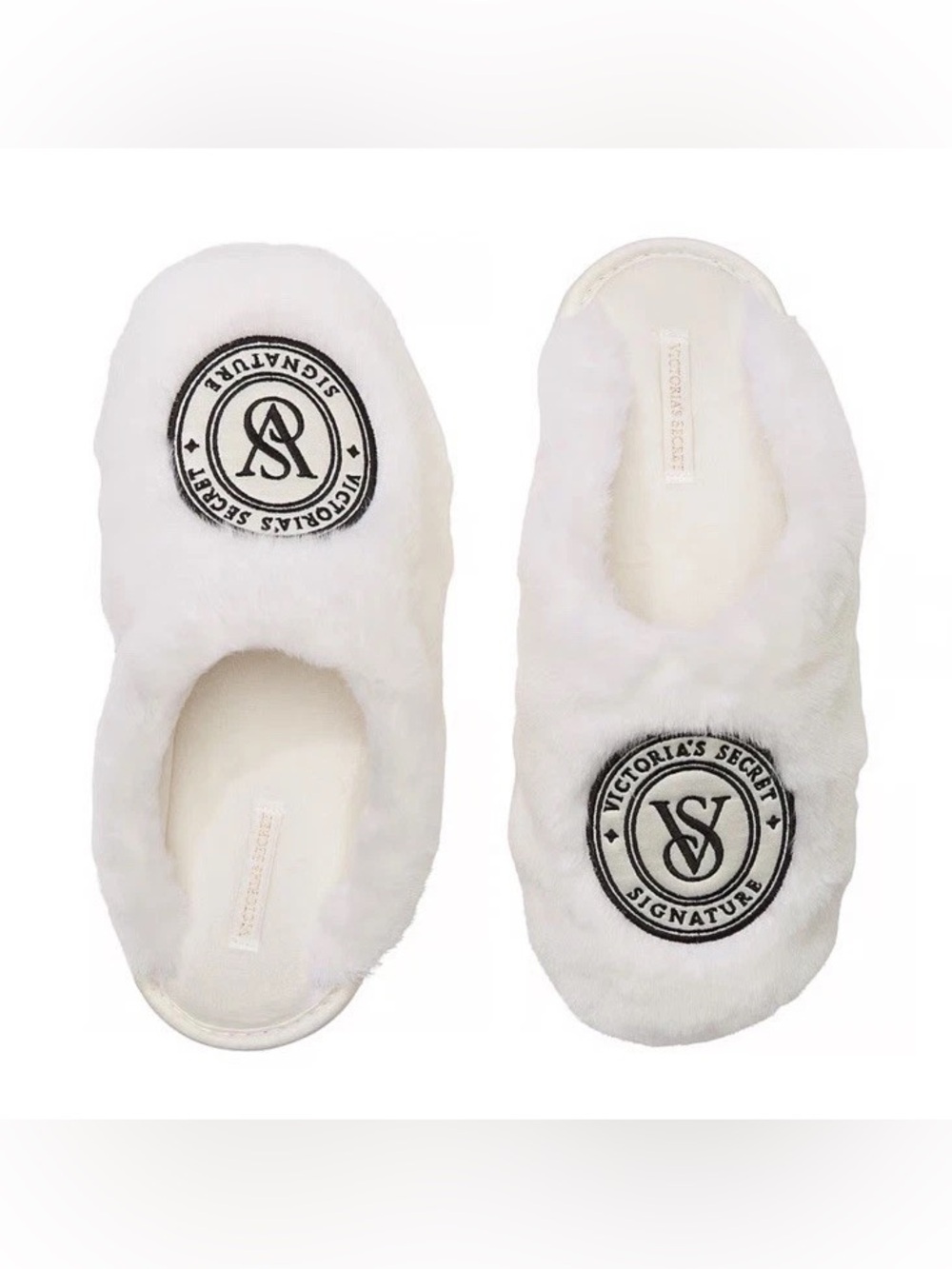 Victoria's Secret White Faux Fur Slip-On Slippers